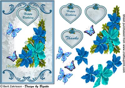 Teal Flowers and Butterflies