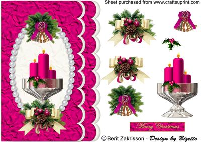 Cerise Christmas Candles in a Scalloped Frame