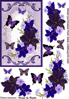 Blue Flowers and Butterflies