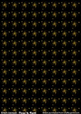 Swirls and Stars Black-gold Background Paper