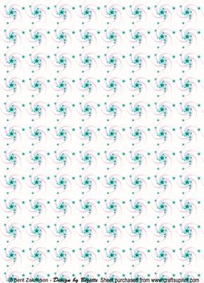Swirls and Stars White-turquise Background Paper
