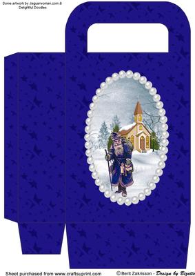 Santa in Pearl Frame Blue Large Giftbag