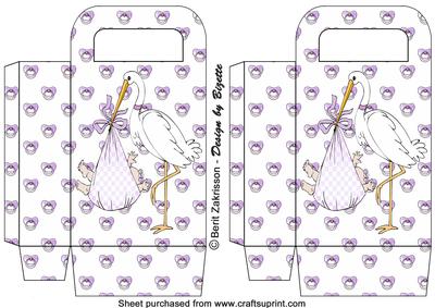 Stork with Baby Girl, Medium Giftbag with Handle