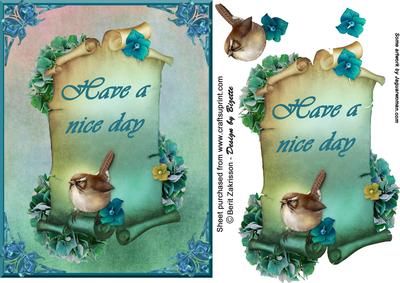 Bird on Scroll, Card with Decoupage
