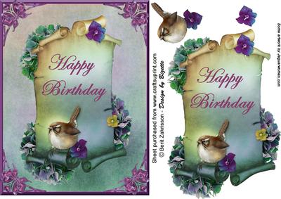 Bird on Scroll, Happy Birthday