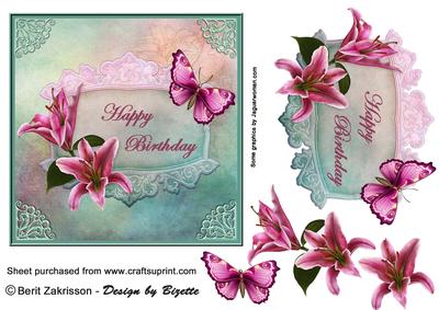Stargazer Lilies Happy Birthday, Card with Decoupage