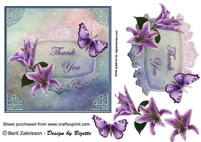 Stargazer Lilies, Thank You, Card with Decoupage