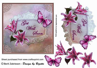 Stargazer Lilies, Get Well Soon, Card with Decoupage