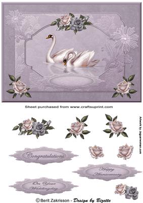 Roses and Swans 3, Card with Decoupage