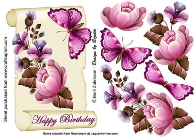 Flowers on a Scroll, Topper with Decoupage