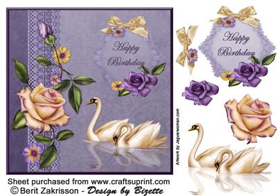 Swans and Roses Purple