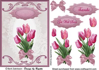 Tulips on Lace, Card with Decoupage