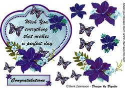 Turquise Plaque with Blue Flowers and Butterflies
