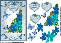 Teal Flowers and Butterflies