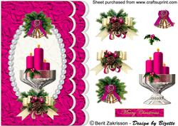 Cerise Christmas Candles in a Scalloped Frame