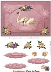 Roses and Swans, Card with Decoupage