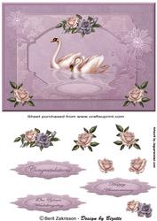 Roses and Swans 2, Card with Decoupage