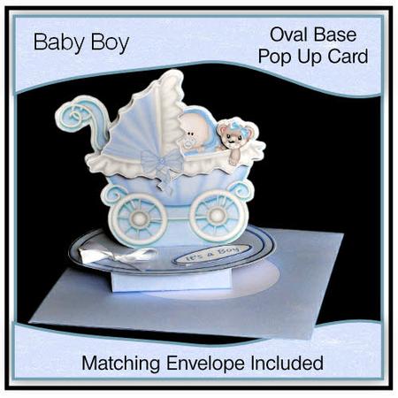 Oval Base Pop Up Card - New Baby Boy