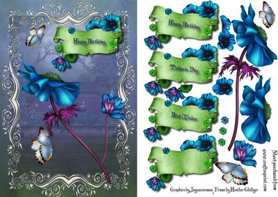 Blue Petunias and Butterflies
