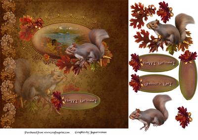 Autumn Squirrel Oak Leaves & Acorns