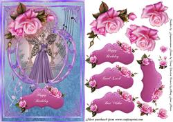 Fairy in Lilac Evening Dress on Pink, Blue & Lilac.
