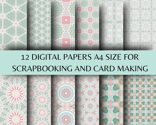 Pink Blue and Green pastel set of 12 A4 matching papers