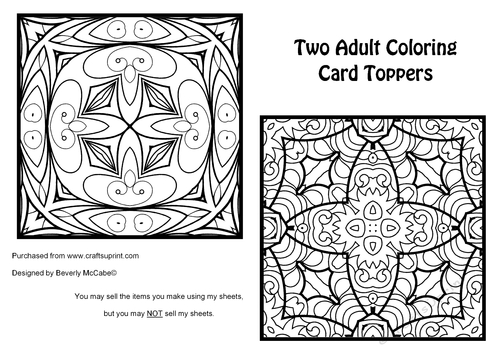 Two Adult Coloring Card Toppers #4