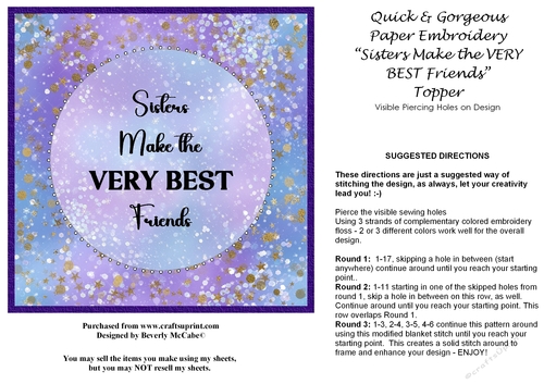 Sisters Make the VERY BEST Friends Paper Embroidery Topper