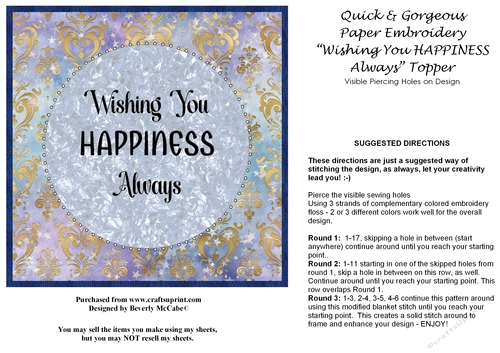 Wishing You HAPPINESS Always Paper Embroidery Topper
