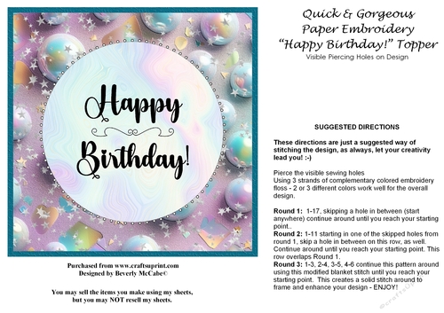 Happy Birthday! Paper Embroidery Topper