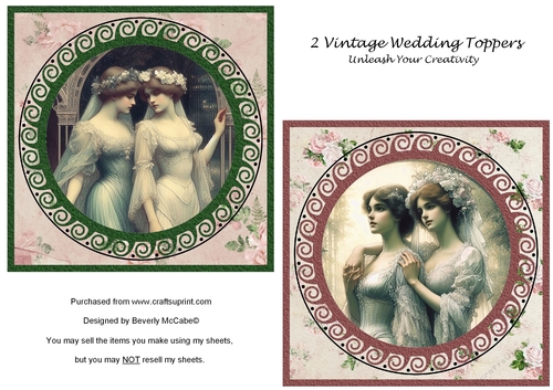 2 Vintage Wedding Photo Toppers