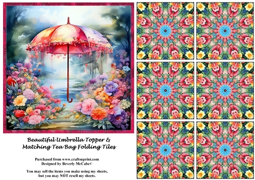Beautiful Umbrella Topper and Matching Tea Bag Tiles