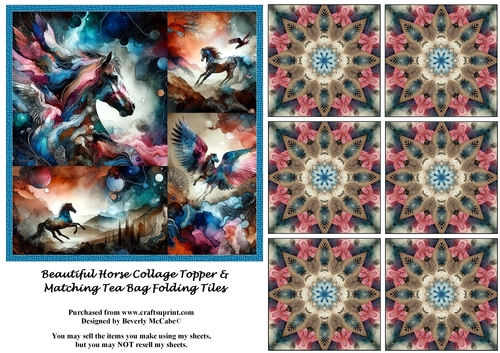 Beautiful Horse Collage Topper and Matching Tea Bag Tiles