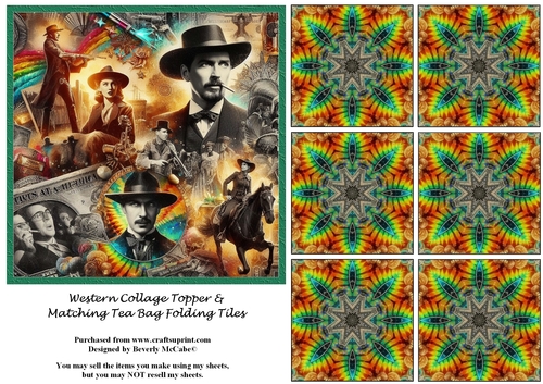 Beautiful Western Collage Topper and Matching Tea Bag Tiles