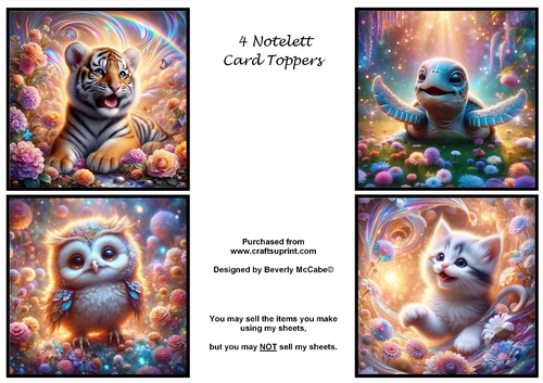4 Baby Animal Notelet Toppers