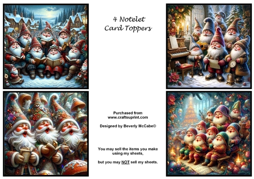4 Caroling Gnomes Notelet Toppers