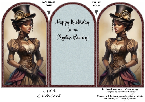 Birthday Steampunk Lady Z-Fold Quick Card