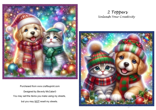 2 Christmas Puppy and Kitten Toppers