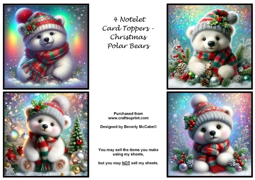 4 Christmas Polar Bear Notelet Toppers
