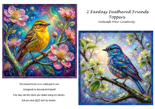 2 Fantasy Feathered Friends Toppers