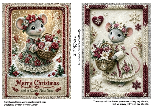 2 Adorable Christmas Mouse Toppers