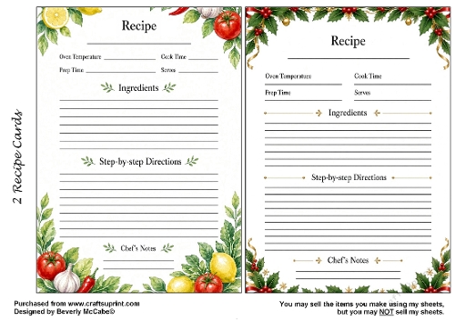 2 Large Recipe Cards