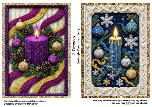 2 Knitted Candle Toppers