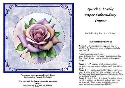 Watercolor Rose Paper Embroidery Topper