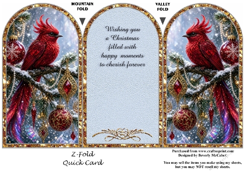 Christmas Fantasy Red Bird Z-Fold Quick Card
