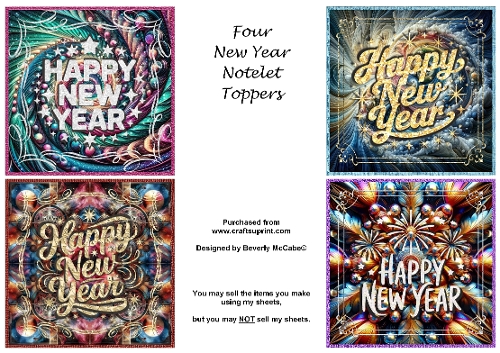 4 Notelet Happy New Year Toppers