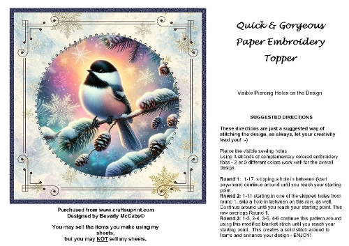 Lovely Chickadee Paper Embroidery Topper