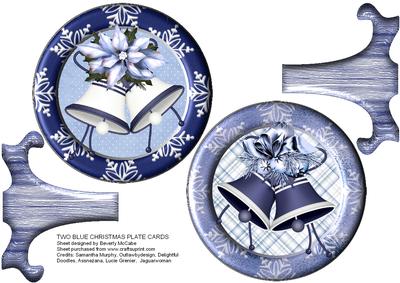 Two Blue Christmas Plate Cards