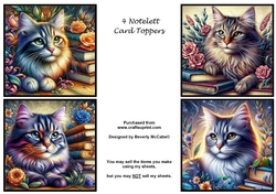 4 Library Kitty Notelet Toppers