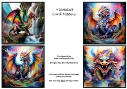 4 Fantasy Dragon Notelet Toppers